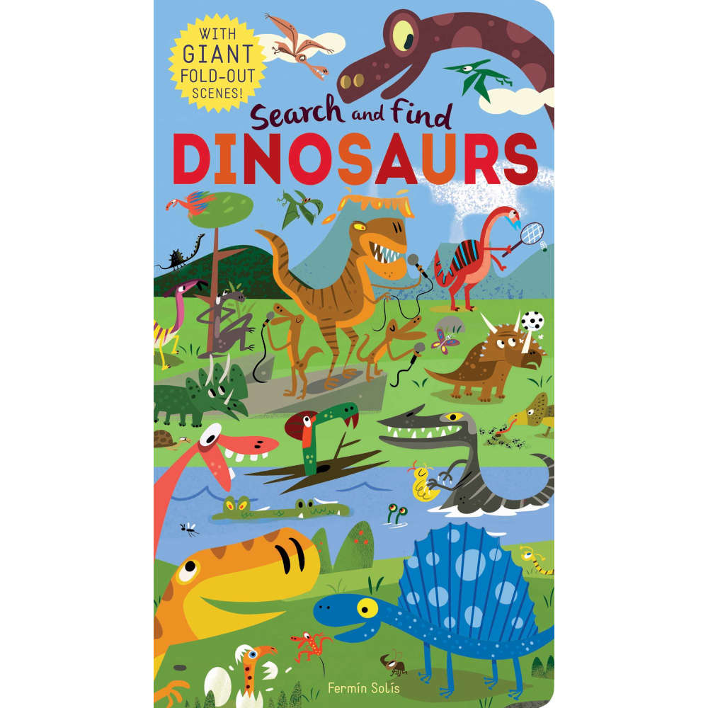 książka dla dzieci szukaj szczegółów z rozkładanymi stronami o dinozaurach