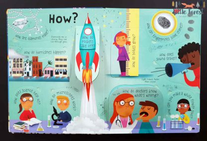 książka edukacyjna dla dzieci o wynalazkach i eksperymentach po angielsku z okienkami nauka bez tajemnic