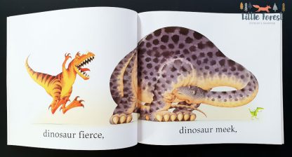 książka dla dzieci po angielsku do nauki przeciwieństw o dinozaurach